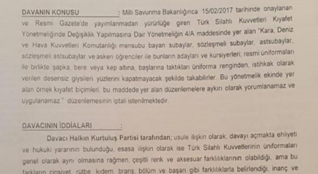 Danıştay’dan ‘TSK’da Türban’ kararı