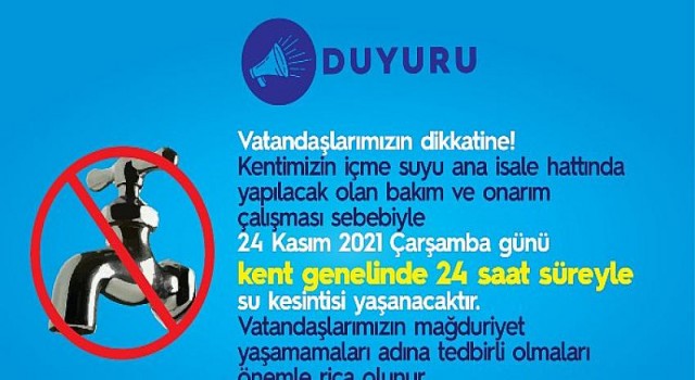 24 Kasım’da Lüleburgaz’da 24 Saatlik Su Kesintisi Uygulanacak.