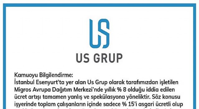 Us Grup’tan Kamuoyu Açıklaması