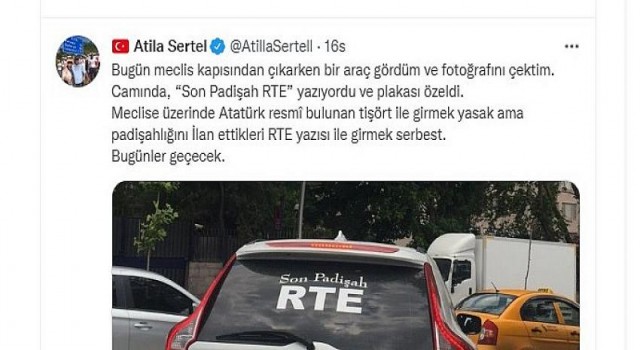 CHP’li Sertel “Son Padişah RTE” yazılı aracı Meclis’te görüntüledi