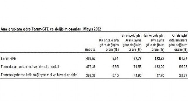 Tarımsal girdi fiyat endeksi (Tarım-GFE) yıllık yüzde 123,72, aylık yüzde 5,51 arttı