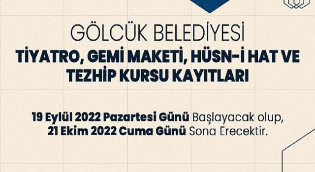 Gölcük Belediyesi Ücretsiz Sanat Kursları Kayıtları Başlıyor