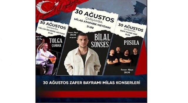 30 Ağustos Zafer Bayramında 3 farklı noktada 3 konser