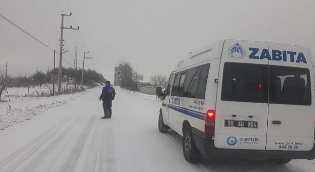 Canik;te Kar Yağışına Anında Müdahale