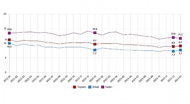 TÜİK: Mevsim etkisinden arındırılmış işsizlik oranı %9,1 seviyesinde gerçekleşti