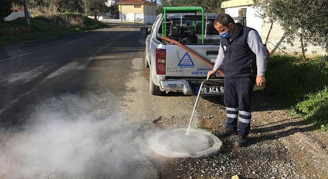 Burhaniye Belediyesi Sağlık İşleri Müdürlüğü İlaçlama Birimi Ekipleri, havaların ısınmasıyla sivrisinek ve karasinek larva mücadelesini hızlandırdı