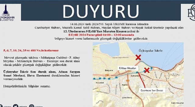 8 Eylül Pazar sabahı ulaşıma maraton düzenlemesi