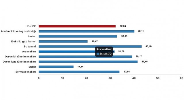 Tüik: Yurt İçi Üretici Fiyat Endeksi (Yİ-ÜFE) yıllık %32,24 arttı, aylık %1,29 arttı