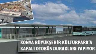 Konya Büyükşehir Kültürpark&#39;a Kapalı Otobüs Durakları Yapıyor