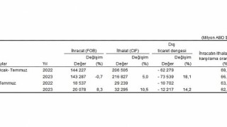 Temmuz ayında genel ticaret sistemine göre ihracat yüzde 8,3, ithalat yüzde 10,5 arttı