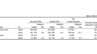 Tüik: Eylül ayında genel ticaret sistemine göre ihracat %1,9, ithalat %1,4 azaldı